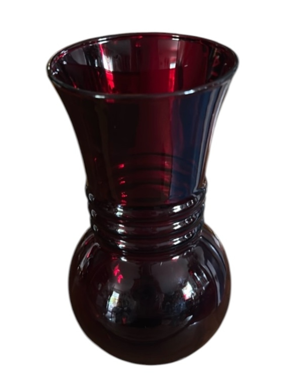 Vintage Anchor Hocking Glass Royal Ruby Red Vase with 3 Rings - Picture 2 of 6